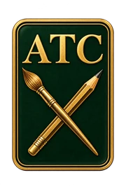 Art Card Club card emblem with crossed pencil and paintbrush